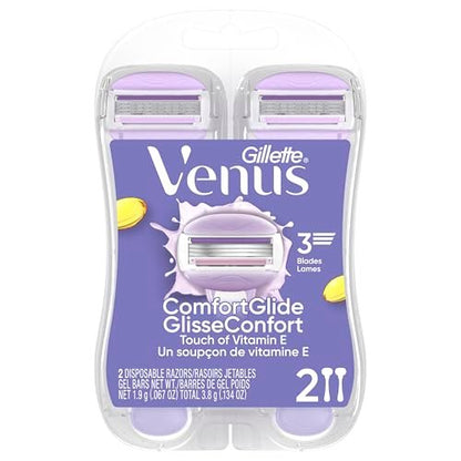 Gillette Venus ComfortGlide Touch of Vitamin E Disposable Razor for Women, 3 Blades, Water-Activated Moisture Bars, 2 Count Avelisse