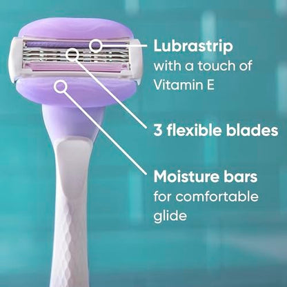 Gillette Venus ComfortGlide Touch of Vitamin E Disposable Razor for Women, 3 Blades, Water-Activated Moisture Bars, 2 Count Avelisse