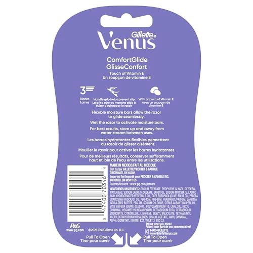 Gillette Venus ComfortGlide Touch of Vitamin E Disposable Razor for Women, 3 Blades, Water-Activated Moisture Bars, 2 Count Avelisse