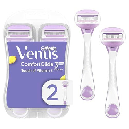 Gillette Venus ComfortGlide Touch of Vitamin E Disposable Razor for Women, 3 Blades, Water-Activated Moisture Bars, 2 Count Avelisse