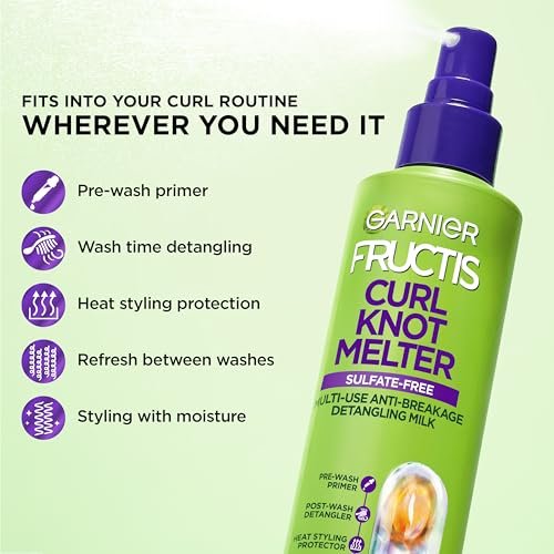Garnier Fructis Curl Knot Melter Multi-Use Anti-Breakage Detangling Milk for All Curl Types, Moisturizing Detangler Spray & Heat Protectant, Made with Vegan Protein & Coconut Oil, 8.5 Fl Oz - görsel 6