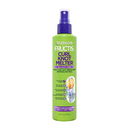 Garnier Fructis Curl Knot Melter Multi-Use Anti-Breakage Detangling Milk for All Curl Types, Moisturizing Detangler Spray & Heat Protectant, Made with Vegan Protein & Coconut Oil, 8.5 Fl Oz