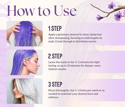 VANIDOX Deep Conditioning Silver Shine Purple Hair Mask for Gray Hair - 8 oz, Sulfate Free, Made in USA Avelisse