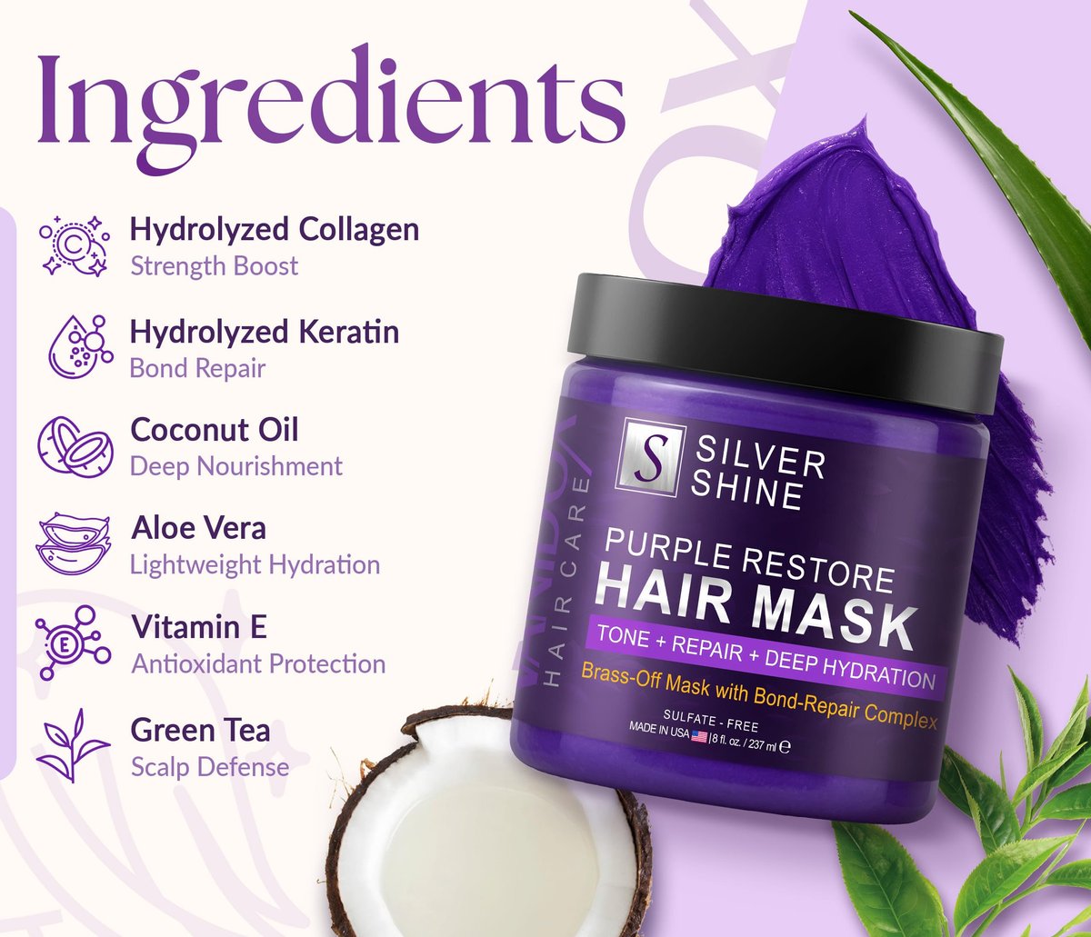VANIDOX Deep Conditioning Silver Shine Purple Hair Mask for Gray Hair - 8 oz, Sulfate Free, Made in USA Avelisse
