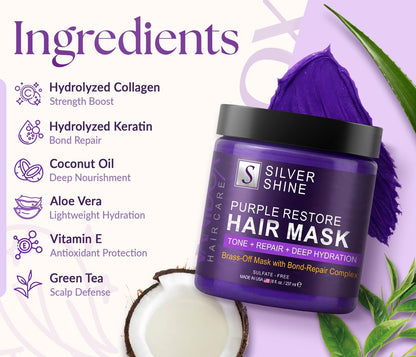 VANIDOX Deep Conditioning Silver Shine Purple Hair Mask for Gray Hair - 8 oz, Sulfate Free, Made in USA Avelisse