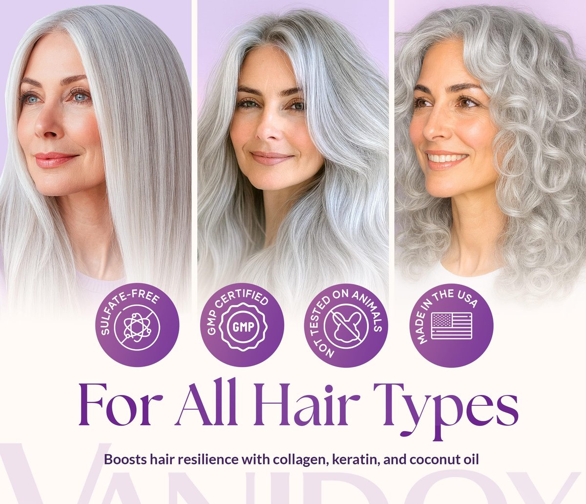 VANIDOX Deep Conditioning Silver Shine Purple Hair Mask for Gray Hair - 8 oz, Sulfate Free, Made in USA Avelisse