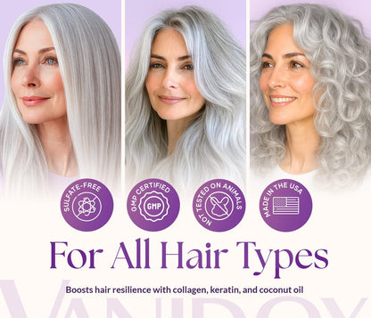 VANIDOX Deep Conditioning Silver Shine Purple Hair Mask for Gray Hair - 8 oz, Sulfate Free, Made in USA Avelisse