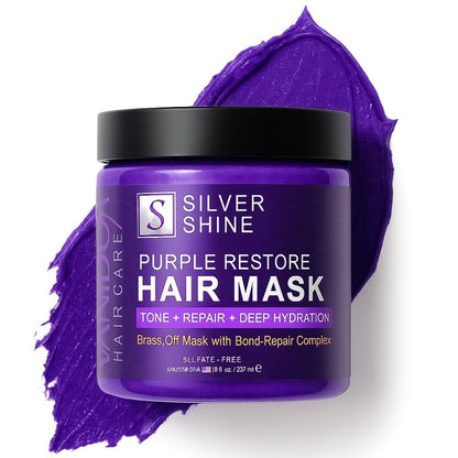 VANIDOX Deep Conditioning Silver Shine Purple Hair Mask for Gray Hair - 8 oz, Sulfate Free, Made in USA Avelisse