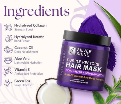 VANIDOX Deep Conditioning Silver Shine Purple Hair Mask for Gray Hair - 8 oz, Sulfate Free, Made in USA Avelisse