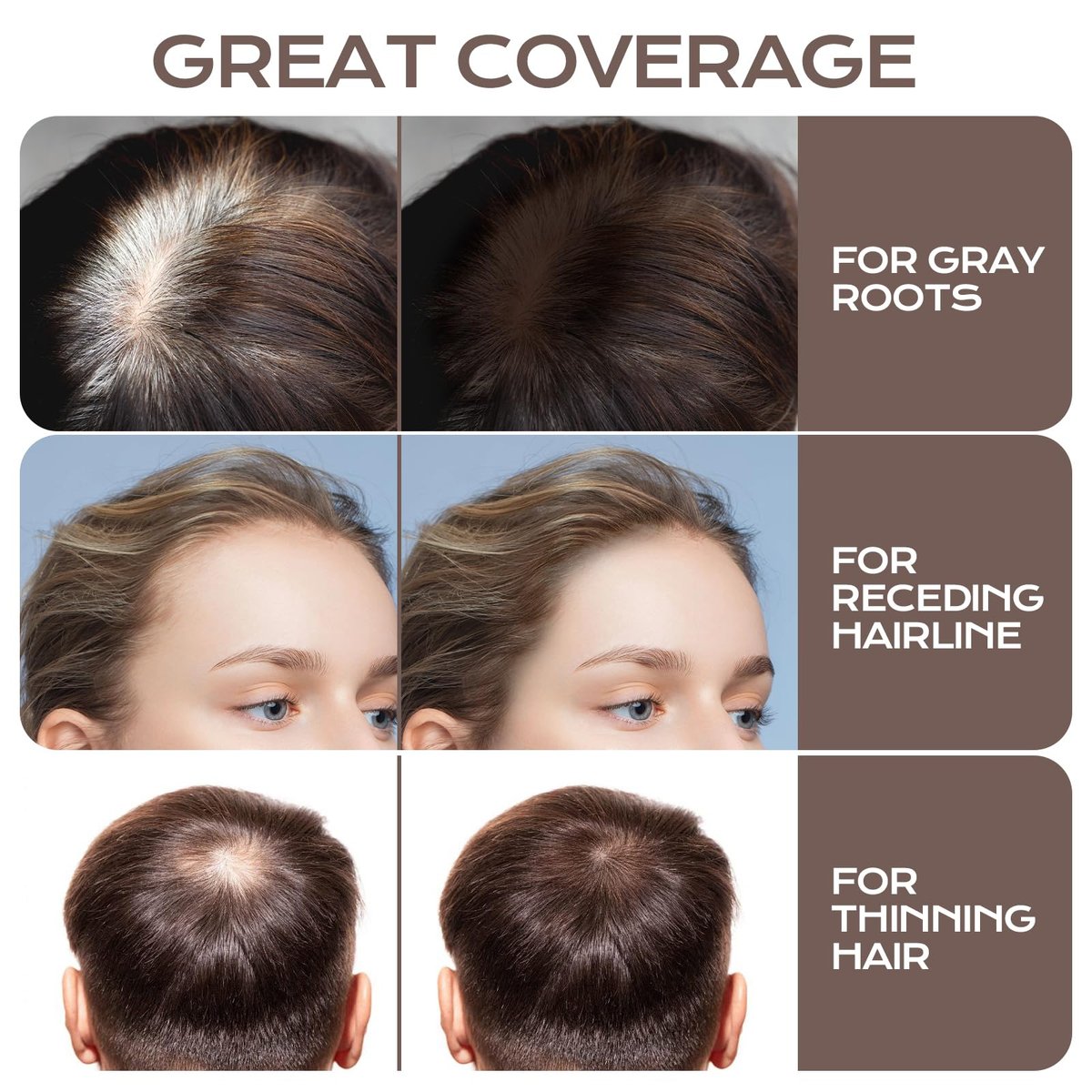 Kerablend Hair Thickener & Root Cover Up - Dark Brown, 1.19 oz - Sweat & Waterproof Instant Hair Concealer with Applicator for Men and Women - görsel 9