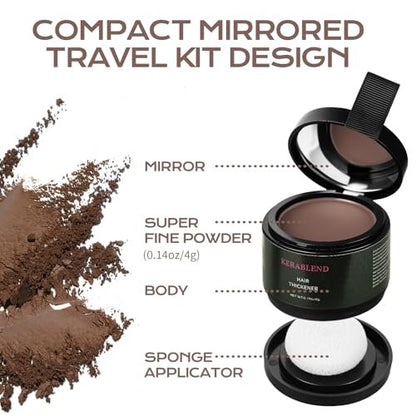 Kerablend Hair Thickener & Root Cover Up - Dark Brown, 1.19 oz - Sweat & Waterproof Instant Hair Concealer with Applicator for Men and Women