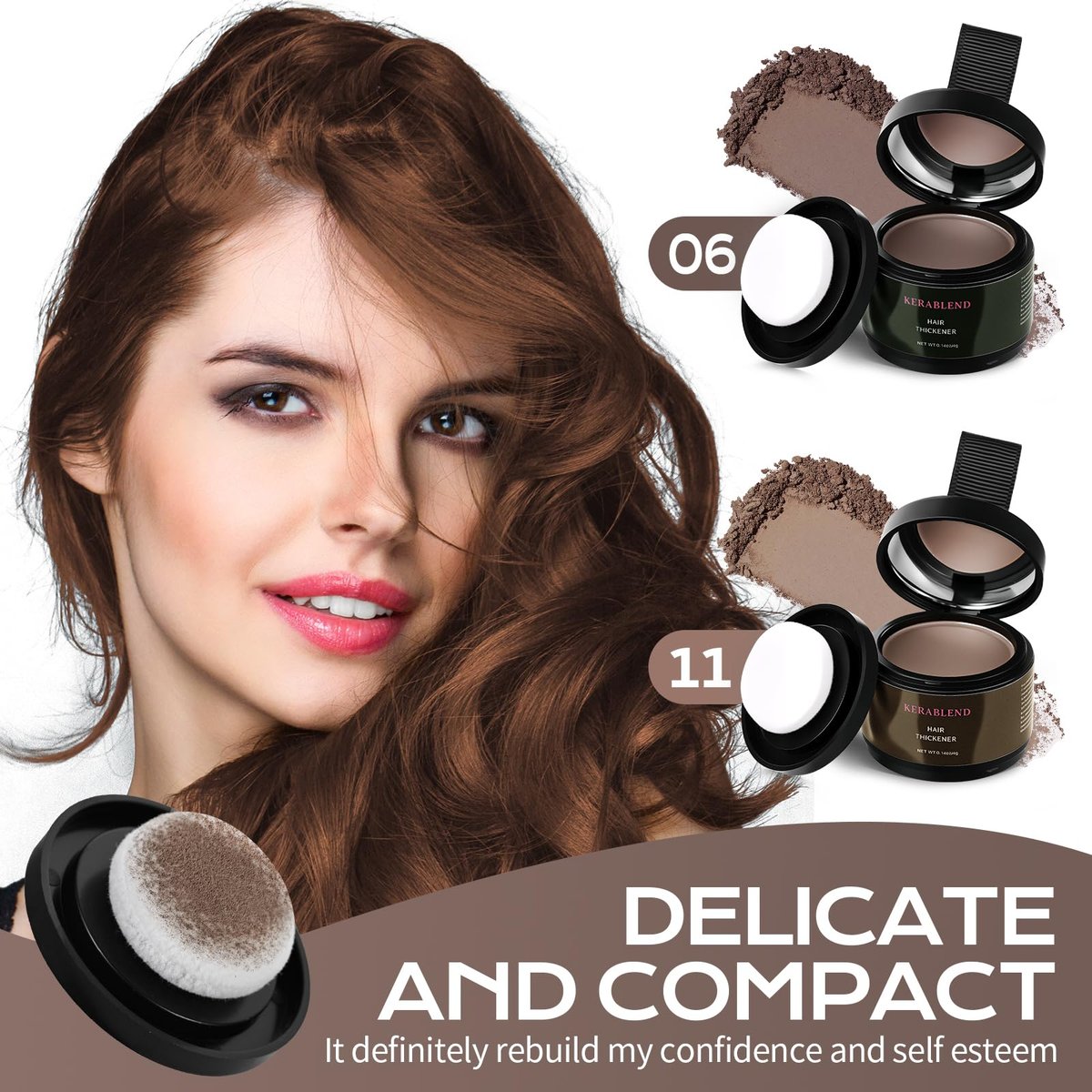 Kerablend Hair Thickener & Root Cover Up - Dark Brown, 1.19 oz - Sweat & Waterproof Instant Hair Concealer with Applicator for Men and Women - görsel 13
