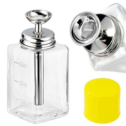 ffresiss Glass Acetone Dispenser, Push Down Pump Alcohol Dispenser with Metal Cover, Nail Polish Remover Liquid Pump Square Bottle Hand Pumping Rubbing Press Container, 6oz / 180ml - görsel 2
