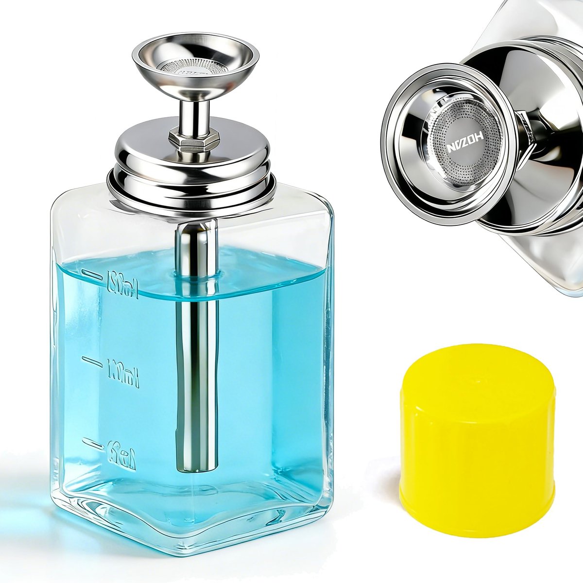 ffresiss Glass Acetone Dispenser, Push Down Pump Alcohol Dispenser with Metal Cover, Nail Polish Remover Liquid Pump Square Bottle Hand Pumping Rubbing Press Container, 6oz / 180ml - görsel 17