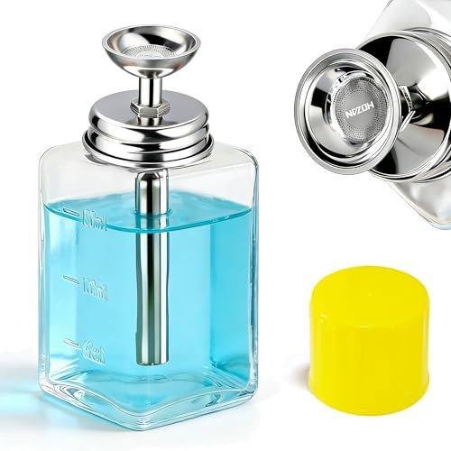 ffresiss Glass Acetone Dispenser, Push Down Pump Alcohol Dispenser with Metal Cover, Nail Polish Remover Liquid Pump Square Bottle Hand Pumping Rubbing Press Container, 6oz / 180ml - görsel 18