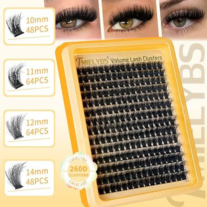 260D Thick Lash Clusters 10-14mm Short Volume D Curly Wispy Individual Lashes 224pcs Mink False Eyelashes Soft DIY Lash Extension for Beginners by TMIELYBS