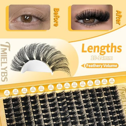 260D Thick Lash Clusters 10-14mm Short Volume D Curly Wispy Individual Lashes 224pcs Mink False Eyelashes Soft DIY Lash Extension for Beginners by TMIELYBS