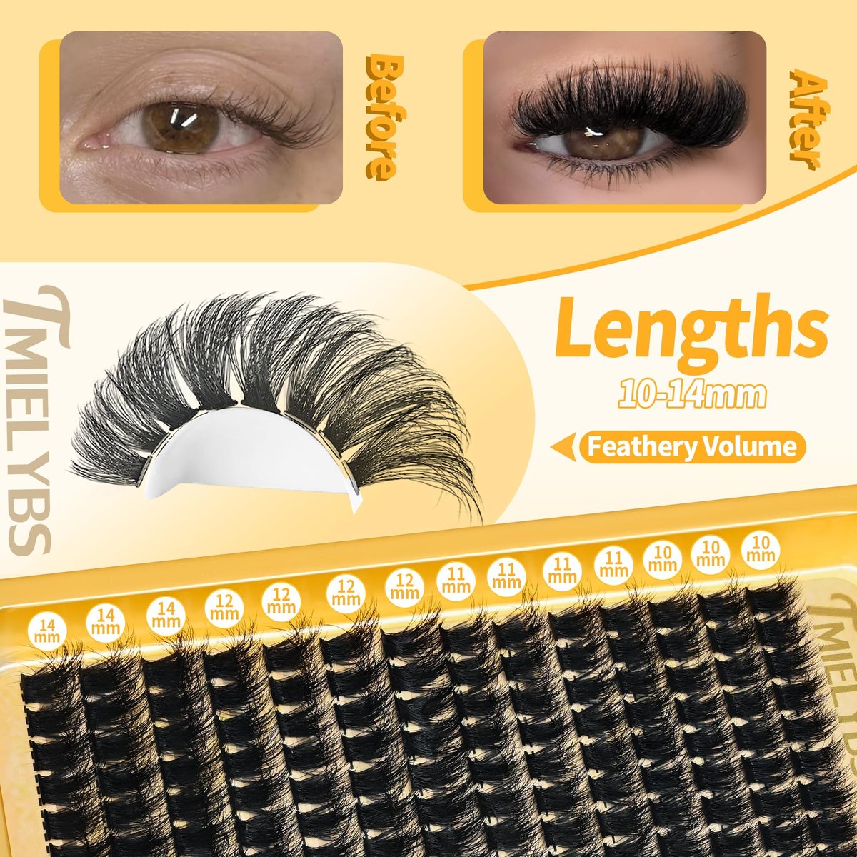 260D Thick Lash Clusters 10-14mm Short Volume D Curly Wispy Individual Lashes 224pcs Mink False Eyelashes Soft DIY Lash Extension for Beginners by TMIELYBS - görsel 3