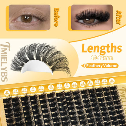 260D Thick Lash Clusters 10-14mm Short Volume D Curly Wispy Individual Lashes 224pcs Mink False Eyelashes Soft DIY Lash Extension for Beginners by TMIELYBS