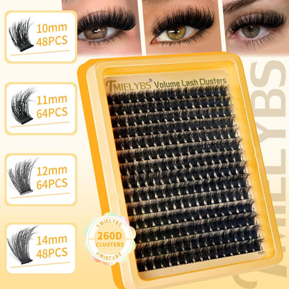 260D Thick Lash Clusters 10-14mm Short Volume D Curly Wispy Individual Lashes 224pcs Mink False Eyelashes Soft DIY Lash Extension for Beginners by TMIELYBS