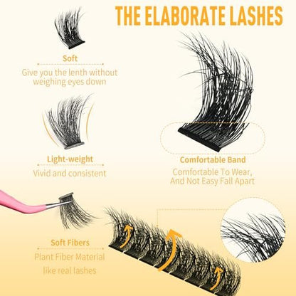 260D Thick Lash Clusters 10-14mm Short Volume D Curly Wispy Individual Lashes 224pcs Mink False Eyelashes Soft DIY Lash Extension for Beginners by TMIELYBS