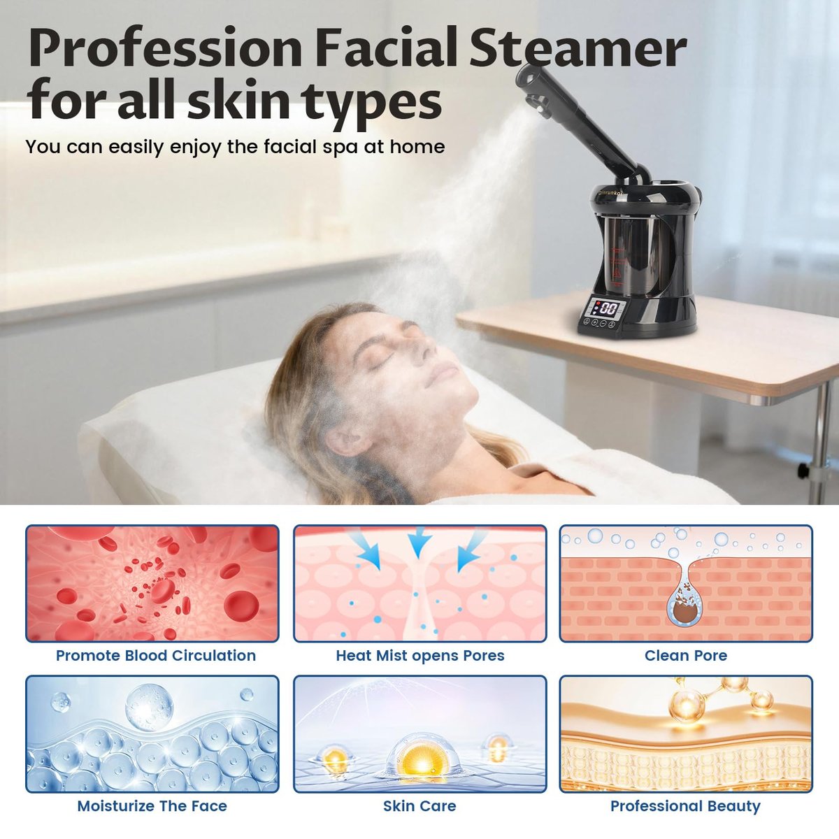 2-in-1 Hair Steamer & Face Steamer – Ozone Facial Steamer, Portable Tabletop Steamer for Home & Salon Personal Care (Black & Gray) Avelisse