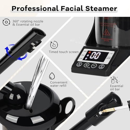 2-in-1 Hair Steamer & Face Steamer – Ozone Facial Steamer, Portable Tabletop Steamer for Home & Salon Personal Care (Black & Gray) Avelisse