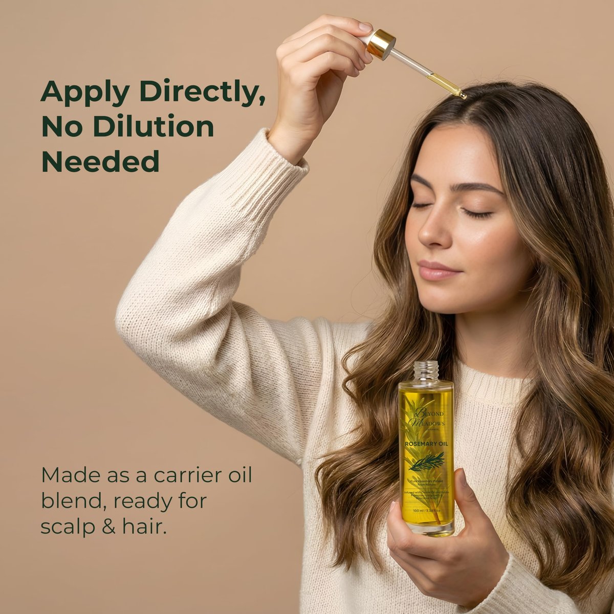Beyond Meadows Organic Rosemary Oil for Hair Growth – Infused with Biotin, Castor Oil & Peppermint for Healthier Hair & Stronger Roots, Split Ends & Dry Scalp Treatment - with Dropper (3.38 fl oz) Avelisse