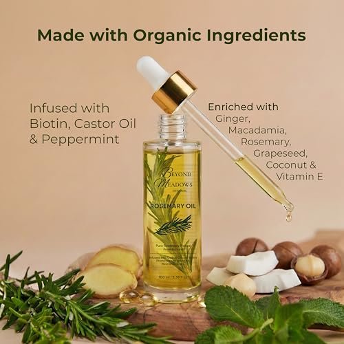 Beyond Meadows Organic Rosemary Oil for Hair Growth – Infused with Biotin, Castor Oil & Peppermint for Healthier Hair & Stronger Roots, Split Ends & Dry Scalp Treatment - with Dropper (3.38 fl oz) Avelisse