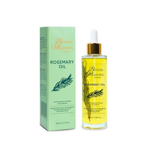 Beyond Meadows Organic Rosemary Oil for Hair Growth – Infused with Biotin, Castor Oil & Peppermint for Healthier Hair & Stronger Roots, Split Ends & Dry Scalp Treatment - with Dropper (3.38 fl oz) Avelisse