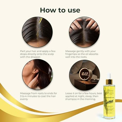 Beyond Meadows Organic Rosemary Oil for Hair Growth – Infused with Biotin, Castor Oil & Peppermint for Healthier Hair & Stronger Roots, Split Ends & Dry Scalp Treatment - with Dropper (3.38 fl oz) Avelisse