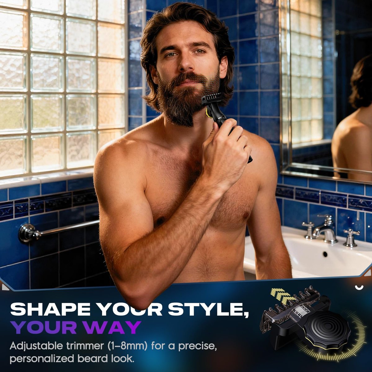 Sybler Electric Razor for Men 5 in 1 - Beard Trimmer Kit with Adjustable Comb, Body Shaver, Nose & Ear Trimmer, IPX7 Waterproof, Type-C Fast Charge, LED Display, 120-Min Cordless Use Avelisse