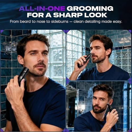 Sybler Electric Razor for Men 5 in 1 - Beard Trimmer Kit with Adjustable Comb, Body Shaver, Nose & Ear Trimmer, IPX7 Waterproof, Type-C Fast Charge, LED Display, 120-Min Cordless Use Avelisse