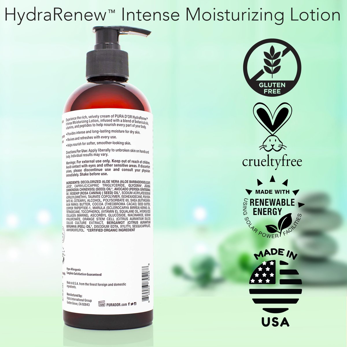 PURA D'OR HydraRenew Intense Moisturizing Lotion for Ultra Dry Skin – Hand & Body Cream with Cocoa & Shea Butters, Hyaluronic Acid, GHK-Cu Copper Tripeptide-1, Marine Collagen, Plant Stem Cells, 16 oz Avelisse