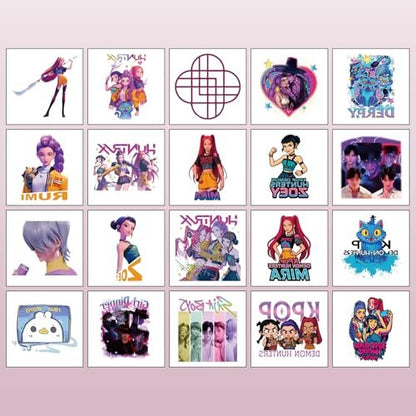 20Pcs Demon Movie Hunters Temporary Tattoos for Teens – Cool Korean Idol Movie Design, Cute Cartoon Decoration Stickers for Home Activities, Class Prizes, Carnival, Christmas Rewards