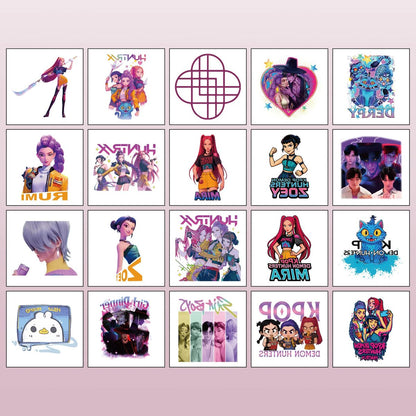 20Pcs Demon Movie Hunters Temporary Tattoos for Teens – Cool Korean Idol Movie Design, Cute Cartoon Decoration Stickers for Home Activities, Class Prizes, Carnival, Christmas Rewards