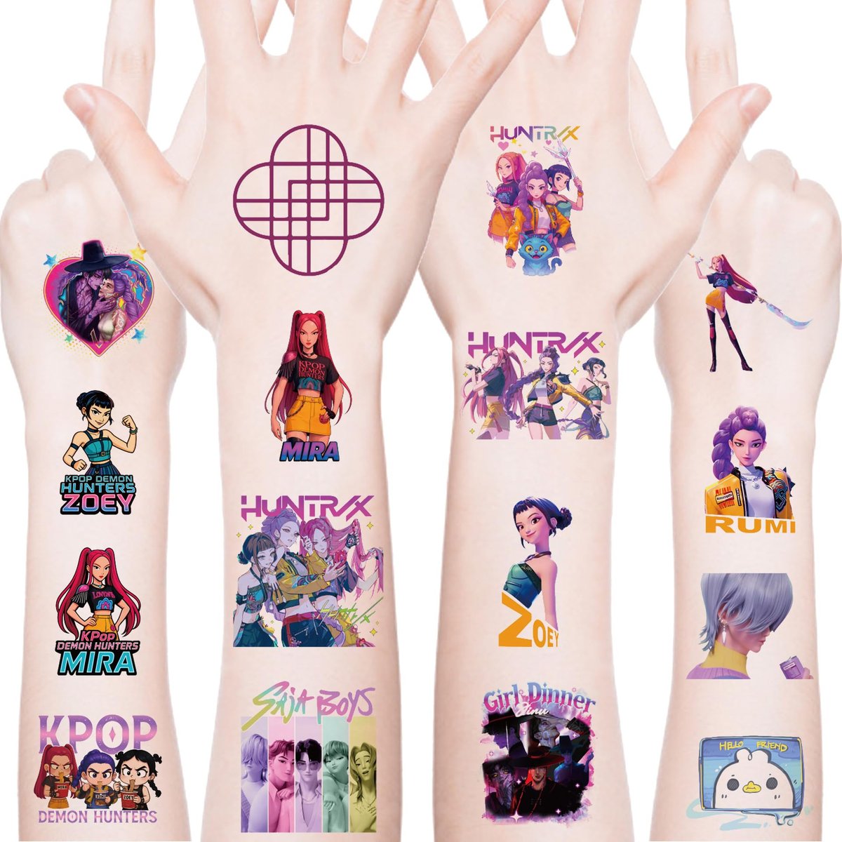 20Pcs Demon Movie Hunters Temporary Tattoos for Teens – Cool Korean Idol Movie Design, Cute Cartoon Decoration Stickers for Home Activities, Class Prizes, Carnival, Christmas Rewards - görsel 1