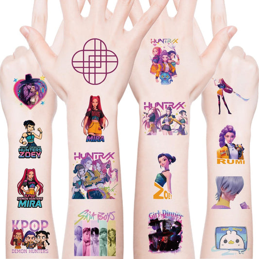 20Pcs Demon Movie Hunters Temporary Tattoos for Teens – Cool Korean Idol Movie Design, Cute Cartoon Decoration Stickers for Home Activities, Class Prizes, Carnival, Christmas Rewards