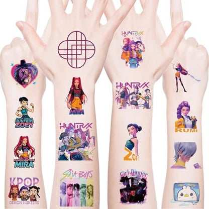 20Pcs Demon Movie Hunters Temporary Tattoos for Teens – Cool Korean Idol Movie Design, Cute Cartoon Decoration Stickers for Home Activities, Class Prizes, Carnival, Christmas Rewards