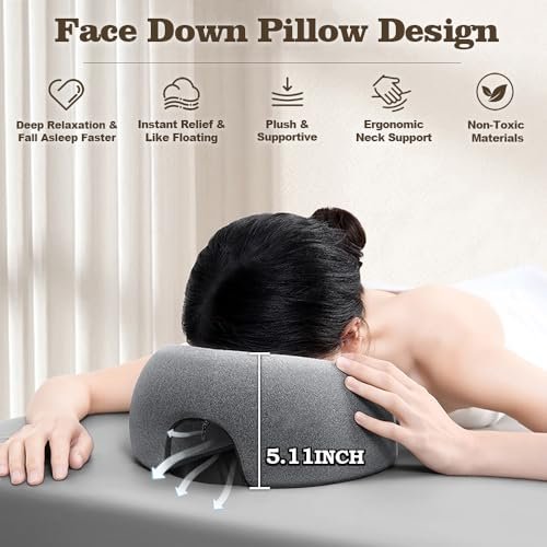 Goldencivetcat Face Down Pillow for Massage Table - Memory Foam Massage Headrest for Stomach Sleeping, BBL Pillow After Surgery, Post-Eye Surgery Recovery, Tanning Pillow with Removable Cover (Grey) Avelisse