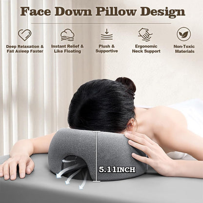 Goldencivetcat Face Down Pillow for Massage Table - Memory Foam Massage Headrest for Stomach Sleeping, BBL Pillow After Surgery, Post-Eye Surgery Recovery, Tanning Pillow with Removable Cover (Grey) Avelisse