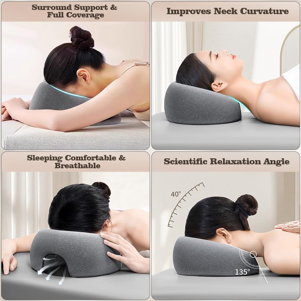 Goldencivetcat Face Down Pillow for Massage Table - Memory Foam Massage Headrest for Stomach Sleeping, BBL Pillow After Surgery, Post-Eye Surgery Recovery, Tanning Pillow with Removable Cover (Grey) Avelisse