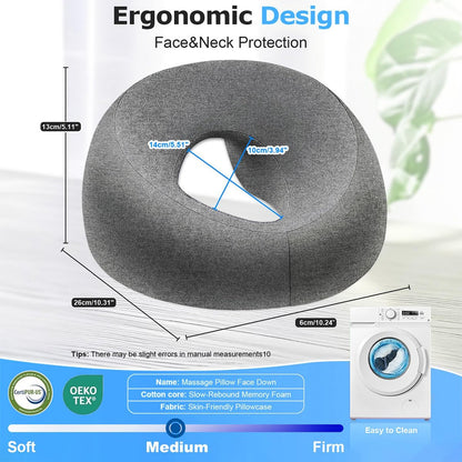 Goldencivetcat Face Down Pillow for Massage Table - Memory Foam Massage Headrest for Stomach Sleeping, BBL Pillow After Surgery, Post-Eye Surgery Recovery, Tanning Pillow with Removable Cover (Grey) Avelisse