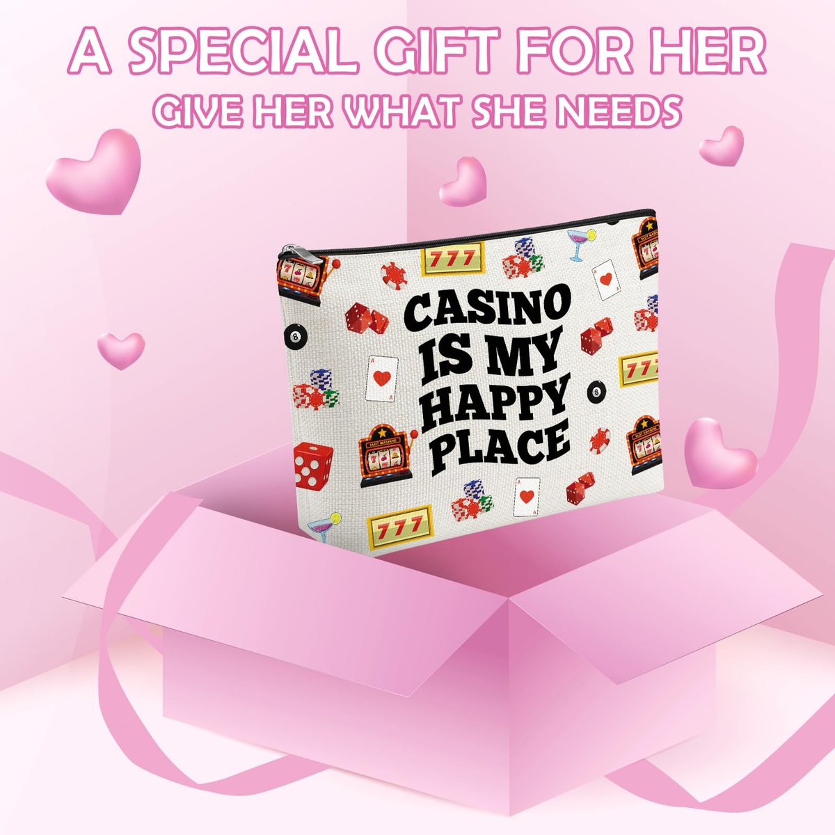 Casino Lover Makeup Bag - Slot Machine Themed Cosmetic Pouch for Gambling Enthusiasts, Gift for Women, Grandma, Friend - görsel 13