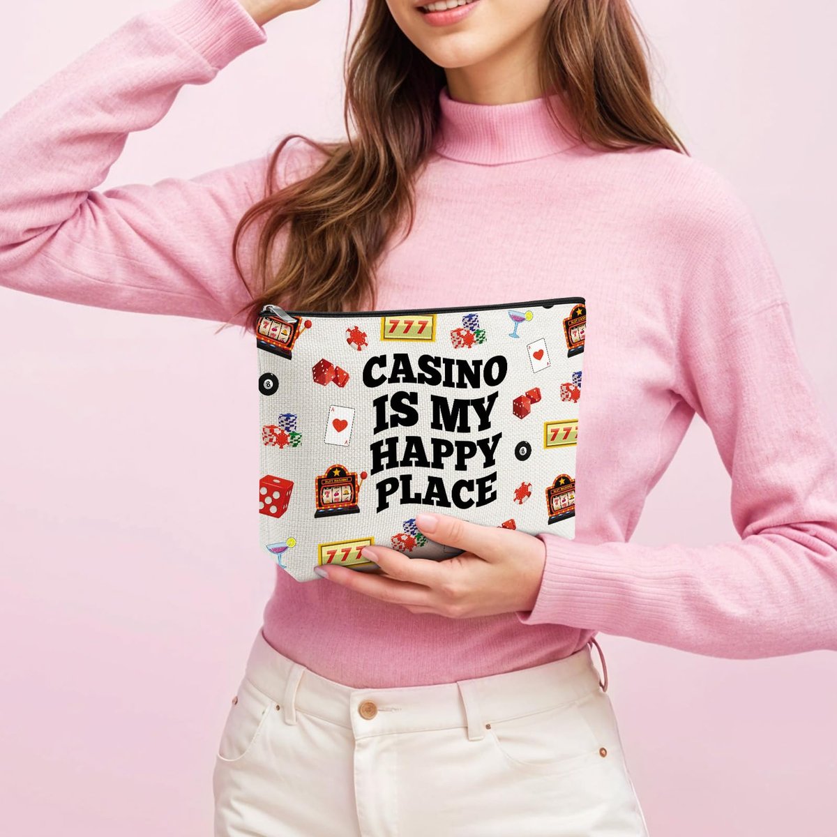 Casino Lover Makeup Bag - Slot Machine Themed Cosmetic Pouch for Gambling Enthusiasts, Gift for Women, Grandma, Friend - görsel 9
