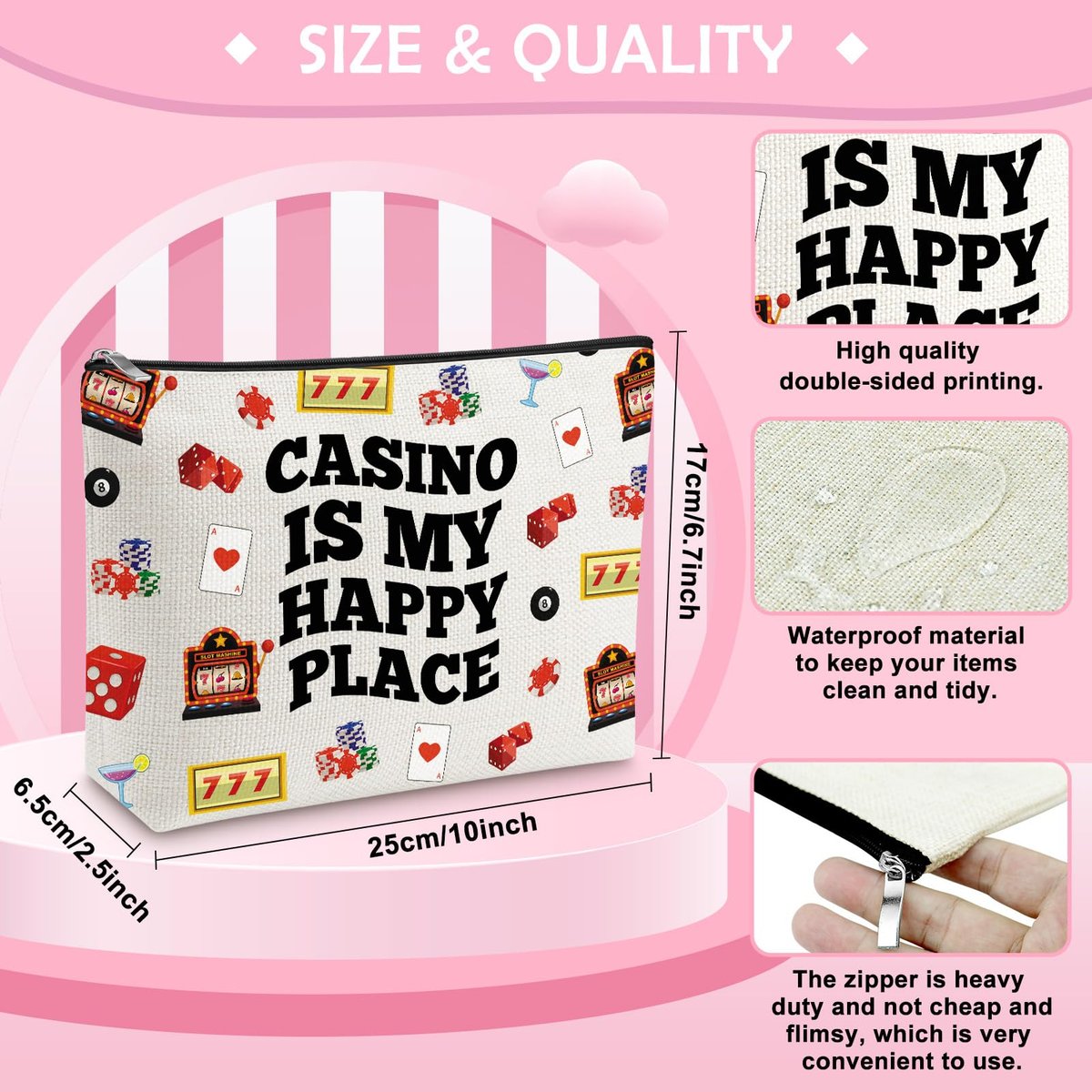 Casino Lover Makeup Bag - Slot Machine Themed Cosmetic Pouch for Gambling Enthusiasts, Gift for Women, Grandma, Friend - görsel 3