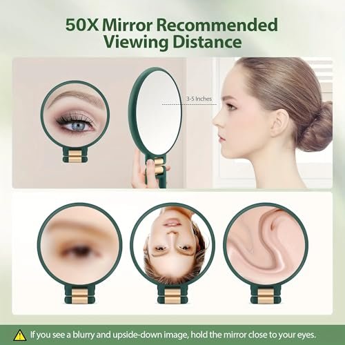 RYPFOEWBN Modern Mirror 3-in-1 Magnifying Glass – 9.45 Inch Black and Gold Double-Sided Makeup Mirror with 360° Handle Avelisse