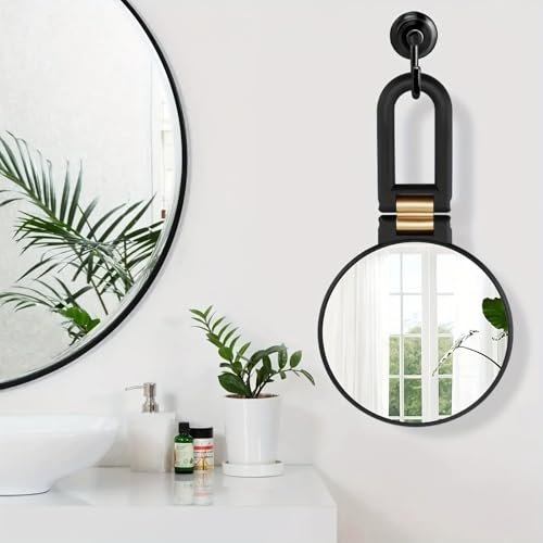 RYPFOEWBN Modern Mirror 3-in-1 Magnifying Glass – 9.45 Inch Black and Gold Double-Sided Makeup Mirror with 360° Handle Avelisse