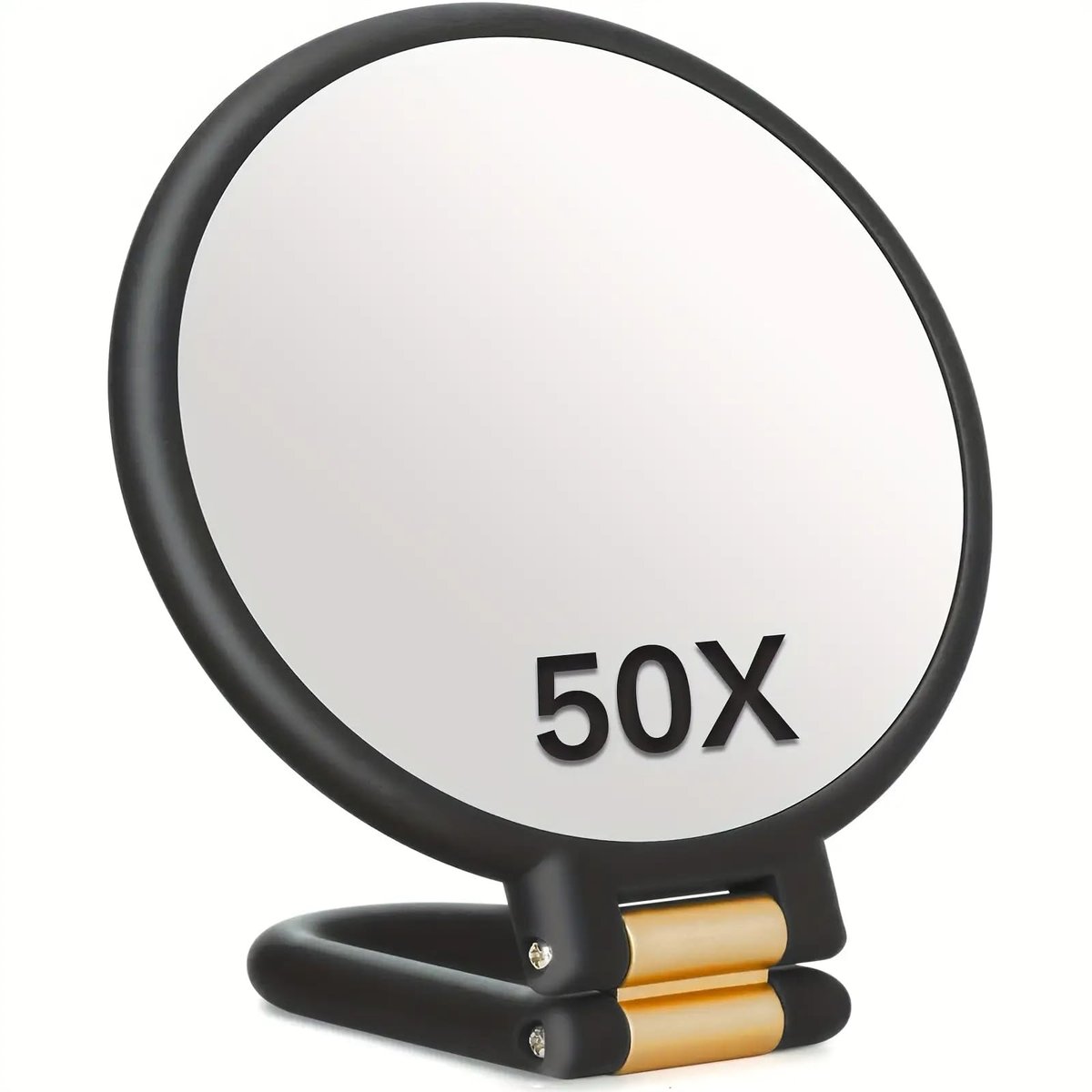 RYPFOEWBN Modern Mirror 3-in-1 Magnifying Glass – 9.45 Inch Black and Gold Double-Sided Makeup Mirror with 360° Handle Avelisse