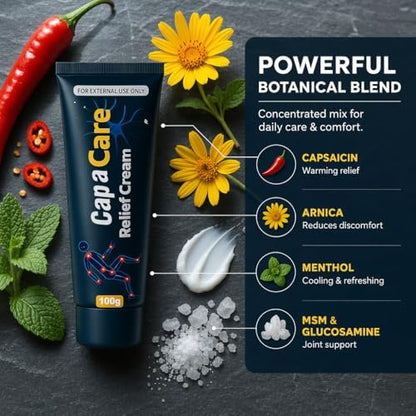 Capacare Neuropathy Relief Cream - Original Neurosoothe Formula with Capsaicin, Arnica, Menthol, MSM & Glucosamine for Feet, Hands, Legs, Muscles, Joints & Waist - 100g Avelisse